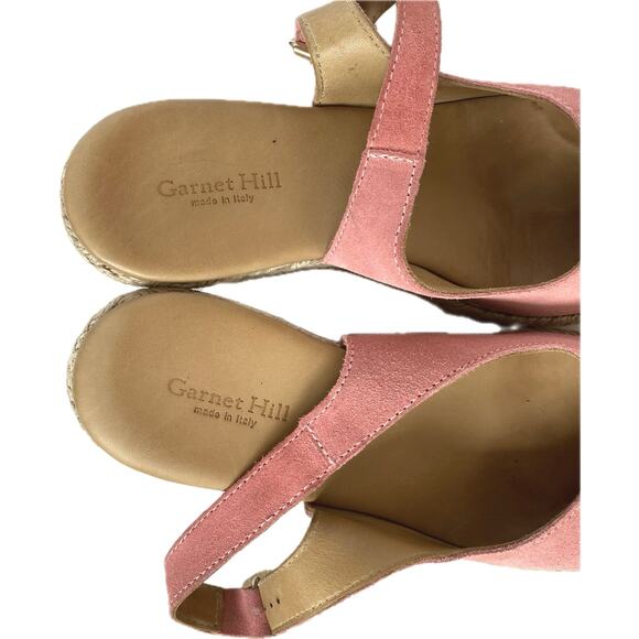 GARNET HILL Nubuck Leather Wedge Slingback Espadrille Size 8 Pink Made In Italy - Picture 10 of 13